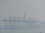 A ship moves in front of the Jawaharlal Nehru Port Trust (JNPT) in Navi Mumbai, India on February 4, 2026. (REUTERS)