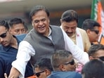 Assam Chief Minister Himanta Biswa Sarma during the Jana Ashirwad Yatra ahead of upcoming assembly elections at Tihu, in Nalbari on Monday. (@himantabiswa X)