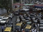 Mumbai, India - May 19, 2020: Traffic due to Samta Nagar Police takes action on Autorikshaw,Taxi and Two wheelers against the offenders who were travelling without valid permission papers during second day of Lockdown 4.0 at Western Express Highway,Kandivali in Mumbai, India, on Tuesday, May 19, 2020. (Photo by Pramod Thakur/ Hindustan Times) (Hindustan Times)