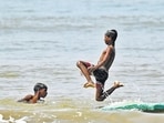 Mumbai, India. Mar 09, 2026 - As Mumbai swelters under a relentless heatwave, children seek relief by bathing in the Arabian Sea at Juhu Beach. Current temperatures are 4 to 5 degrees above normal and are expected to remain high. The India Meteorological Department (IMD) has issued a yellow warning for Mumbai, Thane, Palghar, and Navi Mumbai for the next two days. Mumbai, India. Mar 09, 2026. (Photo by Raju Shinde/HT Photo) (Raju Shinde) Mumbai, India. Mar 09, 2026 - As Mumbai swelters under a relentless heatwave, children seek relief by bathing in the Arabian Sea at Juhu Beach. Current temperatures are 4 to 5 degrees above normal and are expected to remain high. The India Meteorological Department (IMD) has issued a yellow warning for Mumbai, Thane, Palghar, and Navi Mumbai for the next two days. Mumbai, India. Mar 09, 2026. (Photo by Raju Shinde/HT Photo) (Raju Shinde)