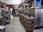 Commercial LPG cylinders inside a restaurant in Bengaluru, Karnataka, on Tuesday, March 10, 2026. Hotels and restaurants in the city have expressed concerns over the shortage of commercial cylinders due to the West Asia crisis.