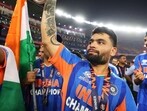 Rinku Singh celebrates with T20 World Cup Trophy at Ahmedabad on Sunday. (Sourced) Rinku Singh celebrates with T20 World Cup Trophy at Ahmedabad on Sunday. (Sourced)