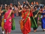 Thane, India - March -08, 2026: "Saree Walkathon" On the occasion of International WomenÕs Day on 8 March,promoting empowerment and traditional handloom, features 1KM, 3KM, and 5KM walk categories, with participants encouraged to wear sarees, a special Saree Walkathon was organized for womens at Ghodbunder Road in Thane. During the event, womens participated wearing beautiful traditional sarees in various unique styles. Many of them showcased retro looks and traditional attire representing different Indian states while walking in the walkathon. Through this walkathon, women also conveyed several social messages promoting awareness and empowerment. After the walkathon, the participants celebrated the day with great joy and enthusiasm by taking selfies and enjoying the moment together, marking the celebration of WomenÕs Day in a lively spir ,in Thane ,in Mumbai, India, on, Sunday, March -08, 2026. ( Praful Gangurde / HT Photo)