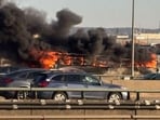 A bus caught fire on the New Jersey turnpike.