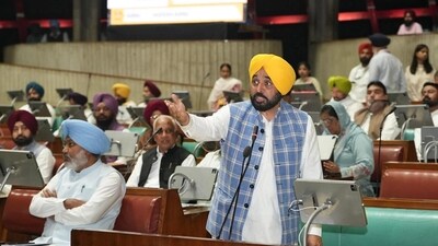 Punjab chief minister Bhagwant Mann addresses the state assembly during a debate on the motion of thanks to the governor’s address. Punjab chief minister Bhagwant Mann addresses the state assembly during a debate on the motion of thanks to the governor’s address.