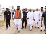 Bihar CM Nitish Kumar and Dy CM Samrat Chaudhary during the Samriddhi Yatra in Kishangan on Wednesday. Samrat is said to be a front-runner for the CM post after Nitish’s exit and the JD(U) is said to be hankering after the home portfolio that Samrat holds at present. (HT Photo)