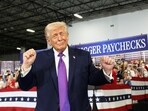 U.S. President Donald Trump gestures during a visit to Verst Logistics in Hebron, Kentucky.