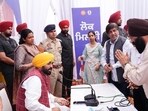 chief minister Bhagwant Mann during a public meet event in Jalandhar on Tuesday. (HT Photo)