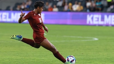 India's Manisha Kalyan fires a shot into the net to score during the AFC Women's Asian Cup Australia 2026 football match between India and Taiwan (AFP) India's Manisha Kalyan fires a shot into the net to score during the AFC Women's Asian Cup Australia 2026 football match between India and Taiwan (AFP)