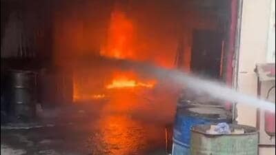 Since the factory was closed at the time, there were no reports of anyone being trapped inside, said fire officials. (HT Photo) Since the factory was closed at the time, there were no reports of anyone being trapped inside, said fire officials. (HT Photo)