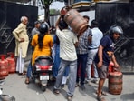 People at the LGP Gas agency amid reported disruptions in commercial LPG supply due to escalating tensions in West Asia, in Ranchi on Wednesday.