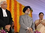 Chief Justice of the Delhi High Court Justice Devendra Kumar Upadhyaya with newly appointed Lieutenant Governor of Delhi Taranjit Singh Sandhu and Delhi CM Rekha Gupta.