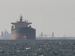 Tankers sail in the Gulf, near the Strait of Hormuz, as seen from northern Ras al-Khaimah, near the border with Oman’s Musandam governance.