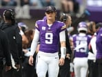 J.J. McCarthy #9 of the Minnesota Vikings looks on during the second quarter against the Philadelphia Eagles 
