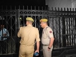 Jammu: Security personnel deployed outside the residence of National Conference president Farooq Abdullah after a gunman fired a shot targeting him and Jammu and Kashmir Deputy Chief Minister Surinder Choudhary at a wedding function, in Jammu, on Wednesday. (PTI)