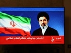 This photo taken in Tehran shows a statement by Iran's new supreme leader Mojtaba Khamenei being televised