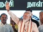 Prime Minister Narendra Modi waves to the gathering during an NDA election campaign meeting for the state Assembly polls, in Tiruchirappalli, Wednesday, March 11, 2026. 