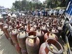 People stand in a long queue to collect LPG cylinders in Lucknow on Thursday (Deepak Gupta /Hindustan Times) People stand in a long queue to collect LPG cylinders in Lucknow on Thursday (Deepak Gupta /Hindustan Times)