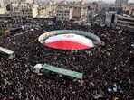 Iranians attend the funeral of Iran's Revolutionary Guards Corps (IRGC) commanders, army commanders and others killed in the early days of the United States and Israeli strikes on Iran, at Enghelab Square in Tehran on March 11, 2026.