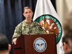 Admiral Charles Bradford "Brad" Cooper II, Commander of US Central Command speaks during a joint press conference
