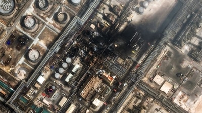 This satellite image provided by Vantor shows damage after a drone attack at Ras Tanura oil refinery, in Saudi Arabia. (AP)