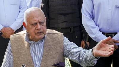 National Conference president Farooq Abdullah addressing a press conference at his residence in Jammu on Thursday. (PTI Photo) National Conference president Farooq Abdullah addressing a press conference at his residence in Jammu on Thursday. (PTI Photo)