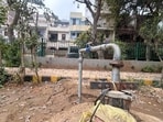 A submersible pump installed in Maligold park in Sushant Lok-1 (HT)