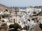 The Al Mirani Fort and traditional houses are surrounded by mountains, amid the US-Israeli conflict with Iran, in Muscat, Oman, March 12, 2026. 