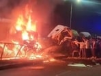One man died and another suffered burn injuries when two trailers collided head-on and caught fire late Thursday night in Rajasthan’s Sirohi district (Sourced)