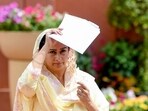 Shiromani Akali Dal MP Harsimrat Kaur Badal at the Parliament premises during the ongoing budget session, in New Delhi on Thursday. (ANI)