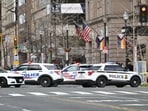 Police block off K St. as they investigate a bomb threat in a nearby building in Washington, DC on March 13, 2026. Police block off K St. as they investigate a bomb threat in a nearby building in Washington, DC on March 13, 2026.