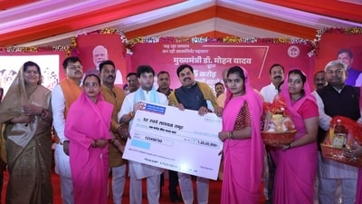Mohan Yadav addresses beneficiaries during a programme for the Ladli Behna scheme in Gwalior district. Mohan Yadav addresses beneficiaries during a programme for the Ladli Behna scheme in Gwalior district.