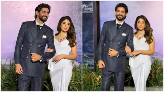 Kritika Kamra and and Gaurav Kapur pose at their wedding afterparty.