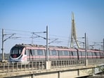 Officials seen taking trials of Metro train on the Majlis Park-Maujpur-Babarpur section of the Pink Line ahead of its inauguration by the Prime Minister tomorrow, near Majlis Park in New Delhi, India, on Saturday, March 7, 2026.