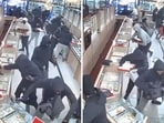 Snippets from a video showing a jewellery store heist. 