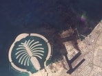 A satellite image of Jebel Ali Port, after one of the berths caught fire because of debris from an intercepted missile,  in Dubai, United Arab Emirates, March 1, 2026.