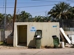 A bomb shelter is seen along a stretch of road in the Arab town of Sakhnin in northern Israel near the Lebanese border.