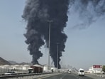 Smoke rises from the direction of an energy installation in the Gulf emirate of Fujairah on March 14, 2026. 