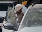 The police investigating at the spot after a stray bullet hit the windshield of car of a doctor. (HT Photo) The police investigating at the spot after a stray bullet hit the windshield of car of a doctor. (HT Photo)