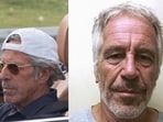Screengrab from a video appearing to show a man bearing a resemblance to Jeffrey Epstein (L) and Epstein is seen on the right. 