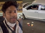 A vlogger filmed a man throwing garbage on a road. A vlogger filmed a man throwing garbage on a road.