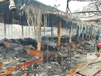 37 stalls in the permanent ‘Gali-e-Khas’ and five stalls in the ongoing Bonanza Bazaar were destroyed in the fire. (HT Photo)