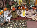 Farmers during a protest at the Ladhowal toll plaza in Ludhiana. (HT Photo) Farmers during a protest at the Ladhowal toll plaza in Ludhiana. (HT Photo)
