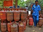 LPG cylinders at a godown in Thane. (Praful Gangurde / HT Photo)