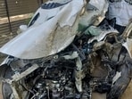 Police said the car swerved violently after the truck brushed against it while overtaking. The injured driver remains critical in hospital. (HT)