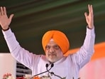 Union home minister Amit Shah addressing the BJP’s Badlav Rally at Killi Chahlan in Punjab’s Moga district on Saturday. (Gurpreet Singh/HT)