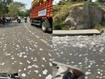 A biker confronted students for throwing paper from a bus.