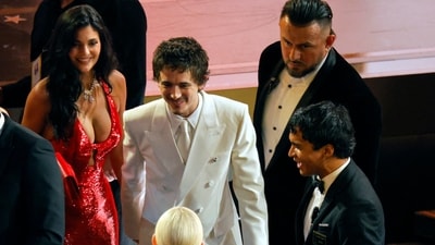 Timothee Chalamet and Kylie Jenner arrive for the Oscars. (REUTERS)
