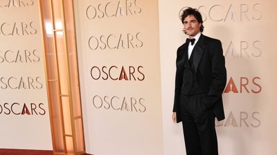 Jacob Elordi poses on the red carpet during the Oscars. (REUTERS)