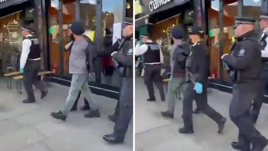 Visuals shared online show the owner of Rangrez being handcuffed and taken to a police van in London